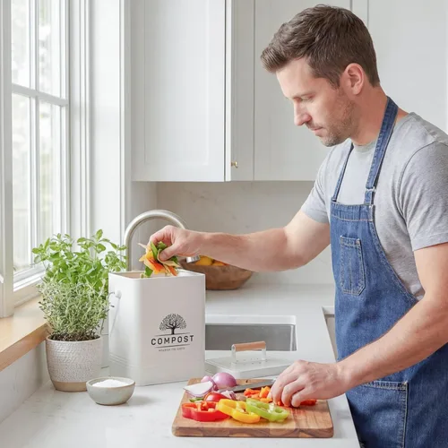 Miniatura 6 de PERFNIQUE Contenedor de compost de cocina, contenedor de compostaje para encimera de 1.7 galones con tapa, contenedor de compost interior incluye 2