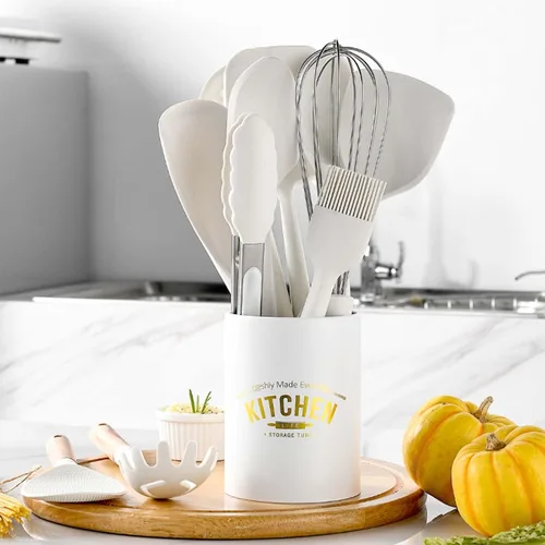 Miniatura 6 de Juego de utensilios de cocina de silicona, 446 °F resistente al calor, mango de madera de 13 piezas para juego de cocina antiadherente (sin BPA)