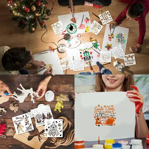 Miniatura 6 de Plantillas navideñas para pintar madera, 16 unidades, 6 pulgadas, reutilizables, grandes, plantillas de Navidad para adornos, manualidades, 16
