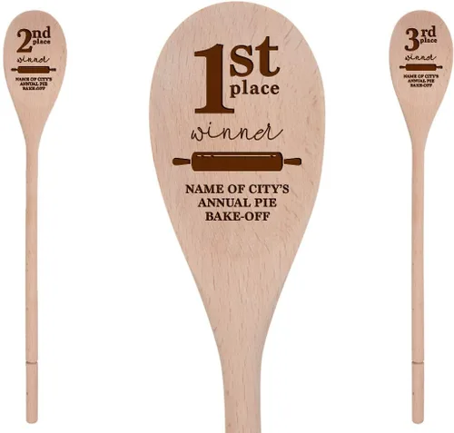Juego de 3 cucharas de cocina de 14 pulgadas con grabado personalizado en Estados Unidos, utensilios de cocina de madera, Chili Cook Off Showcase