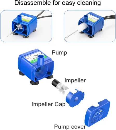 Miniatura 4 de Repuesto de bomba de fuente para gatos, bomba de fuente de agua mejorada para gatos para fuente redonda y cúbica (el adaptador no está incluido)