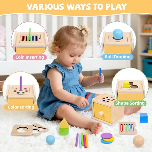 Miniatura 3 de YHHYTOY Juguetes Montessori para niños de más de 1 año, Caja de Monedas de 4 en 1 para la Permanencia de Objetos, Caja de Clasificación
