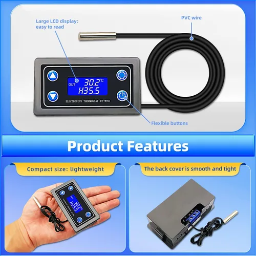 Miniatura 3 de Controlador electrónico de temperatura DC 12V programable -50 a 230.0 °F termostato control interruptor módulo