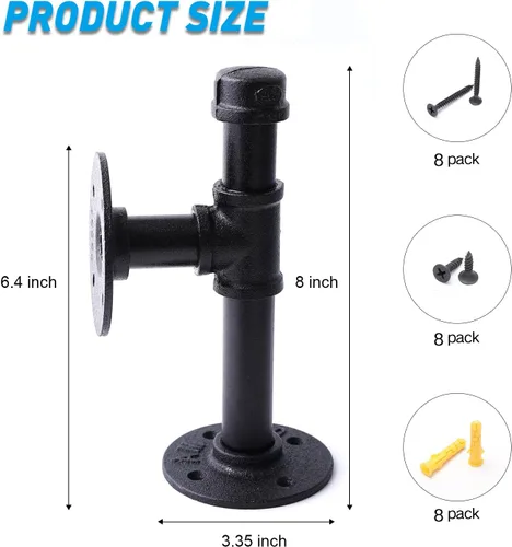 Miniatura 2 de Soportes de estante de tubo industrial de 3/4", soportes de estantería DIY de hierro negro montados en pared para colgar, soportes de tubería