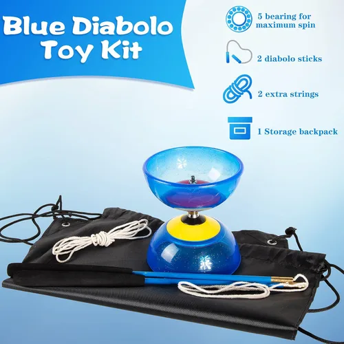 Miniatura 4 de Juego de 6 piezas de juguetes de Diábolo chino incluye 5 pulgadas, cinco rodamientos, juguetes de bola azul Yoyo con 2 palos de aleación, 2 cuerdas