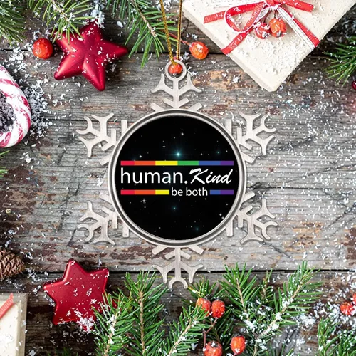 Miniatura 7 de Human Kind Be Both - Adorno para árbol de Navidad, bisexual, arco iris, orgullo, gay, LGBTQ, copo de nieve pansexual, colgante de árbol de Navidad