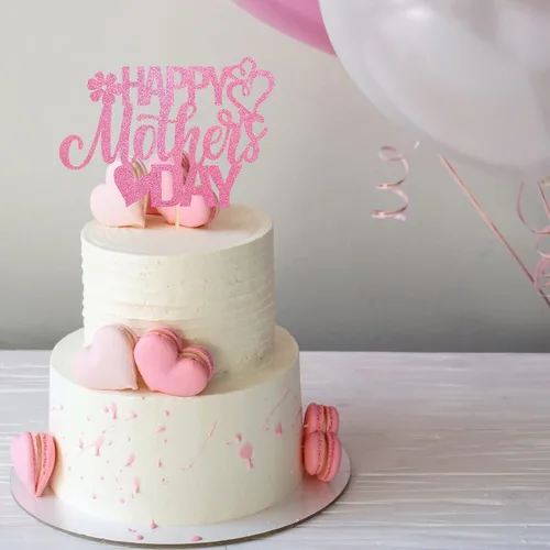Miniatura 5 de Rsstarxi 1 paquete de decoración para pastel con flores de purpurina con doble corazón Love Mom Best Mom Best Mom Cake Pick Decoraciones para feliz