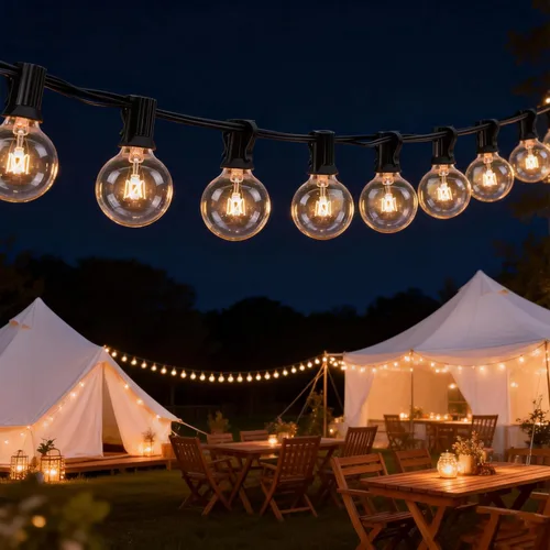 Miniatura 8 de Abeja Guirnalda de luces de patio al aire libre de 25 pies, tira de luces G40 para exteriores con 27 bombillas transparentes, luz colgante