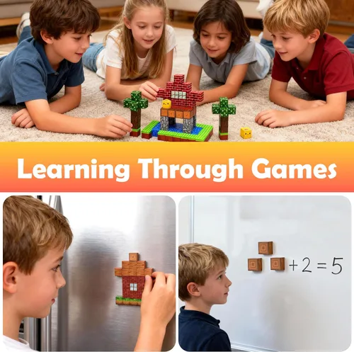 Miniatura 7 de Juego de 32 mini azulejos magnéticos, juguetes magnéticos portátiles, juguetes de aprendizaje y juego STEM de construcción para niños, juguete