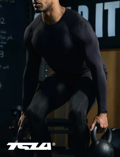 Miniatura 3 de TSLA - Paquete de 1 o 3 camisas de compresión de manga larga FPU 50+ para hombre, camisa de entrenamiento atlético, protector de erupción