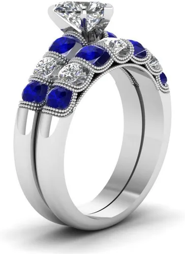 Miniatura 36 de Conjunto de dos anillos de boda para él y para ella, anillos para parejas. Anillos de compromiso para novia en acero inoxidable chapado en oro Blanco