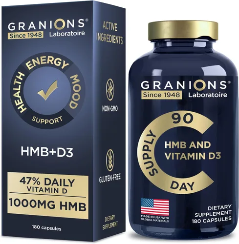 Suplementos de vitamina D3 HMB para hombres y mujeres – 1,000 mg de beta hidroxi de calcio beta-metilbutirato por porción – Apoyo nutricional diario