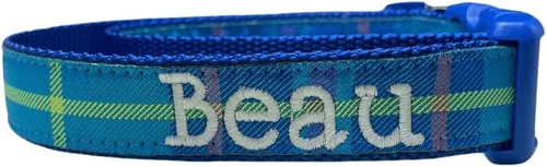 Miniatura 16 de Collar de perro bordado personalizado a cuadros, collares de tartán, nombres para perros pequeños, medianos y grandes