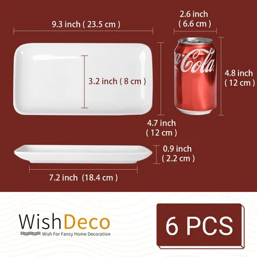 Miniatura 3 de WishDeco Juego de 6 platos rectangulares pequeños, platos blancos de 9 pulgadas, platos de cerámica para sushi, platos de servir para aperitivos