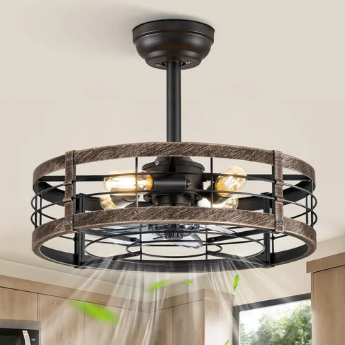Miniatura 19 de LEDIARY - Ventilador de techo 16.5 pulgadas con jaula y luz, diseño industrial, estilo granja, para cocina, dormitorio, exterior, control remoto, 6