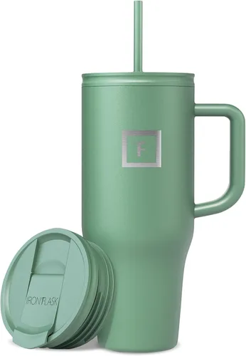 Miniatura 18 de IRON °FLASK Co-Pilot - Vaso aislante de 40 onzas con pajita y tapas abatibles - Botella con portavasos para bebidas frías o calientes - A prueba