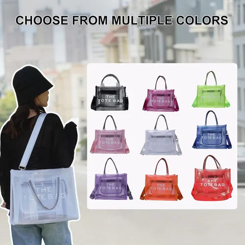 Miniatura 5 de Bolsa transparente para mujer, bolsa cruzada transparente para el almuerzo, bolsa de playa de malla grande para deportes, viajes, estadio Negro