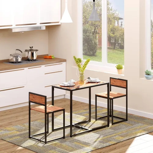 HOMCOM Juego de mesa de comedor pequeña para 2, juego de mesa y sillas de cocina, juegos de comedor compactos para espacios pequeños, color marrón