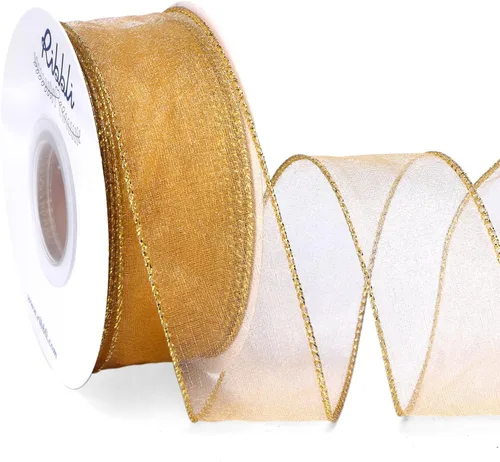 Miniatura 9 de Ribbli Cinta negra de organza con alambre, color negro transparente con borde metálico, 2-1/2 pulgadas x 20 yardas, cinta para árbol de Navidad