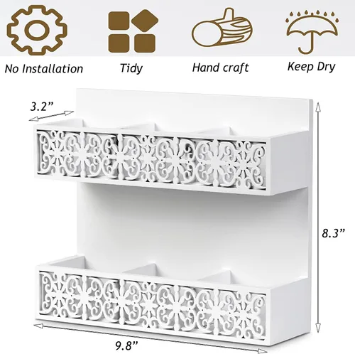 Miniatura 6 de Organizador de bolsas de té de madera de 2 niveles, soporte para bolsas de té montadas en la pared, organizador de bolsas de té, cofres de té