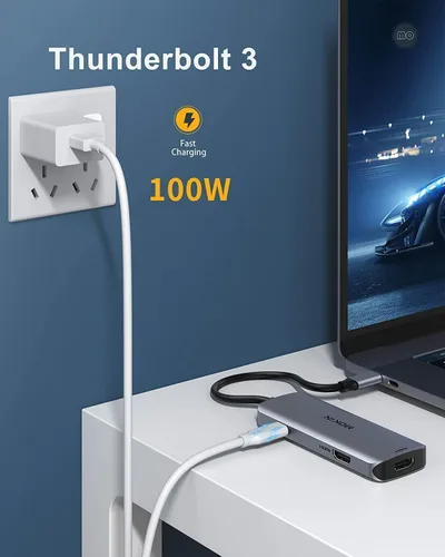 Miniatura 5 de Estación de acoplamiento USB C a adaptador HDMI dual, MOKiN USB C Hub Dual HDMI Monitores para Windows, adaptador USB C con HDMI dual, 3 puertos