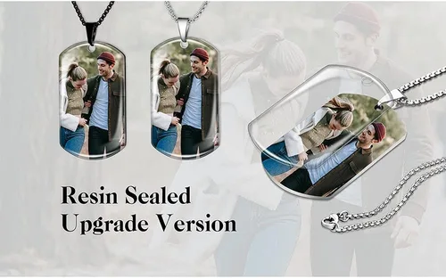 Miniatura 3 de Fanery Sue Collar con imagen en el interior, collar con foto personalizada, etiqueta de perro personalizada, collar de cadena, colgante militar