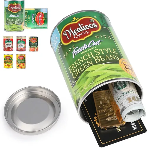 Miniatura 17 de Caja de seguridad falsa con forma de lata, perfecta para ocultar almacenamiento, llave, efectivo, joyas, tarjeta (1- Estilo francés de judías verdes)