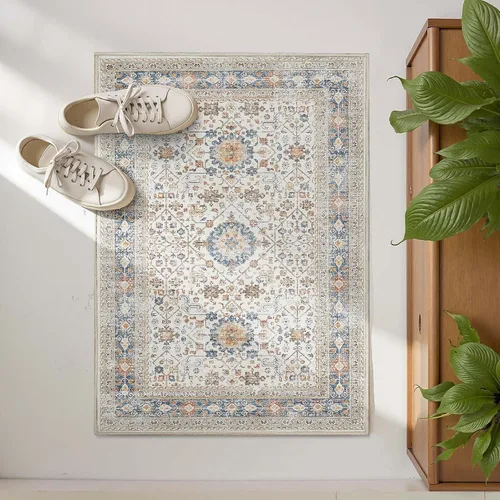 Miniatura 69 de jinchan Kalen - Alfombra de área lavable con diseño floral vintage, alfombra de entrada de medio círculo de 2 x 3, tapete de media luna de pelo