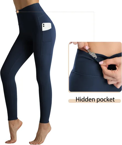 Miniatura 3 de RIMLESS 7 Leggings para mujer con bolsillos de cintura alta, pantalones de yoga de algodón para entrenamiento, correr, pantalones capri atléticos