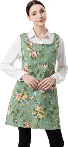 Miniatura 8 de Delantales de talla grande para mujer con bolsillos, delantales de algodón y lino, delantales para hornear, cocina, cocina