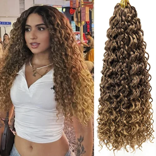 Miniatura 28 de GoGo Curl Crochet Hair 18 pulgadas onda de agua pelo sintético bohemio ganchillo trenzado jengibre onda profunda extensiones de cabello trenzado