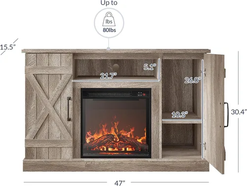 Miniatura 2 de BELLEZE Soporte de TV de 47 pulgadas con calentador eléctrico de chimenea de 18 pulgadas y consola de centro de entretenimiento multimedia para TV