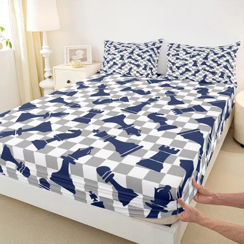 Miniatura 6 de Erosebridal Juego de sábanas de ajedrez internacional, tamaño individual, juego de ropa de cama de ajedrez para niños, adolescentes y adultos, juego