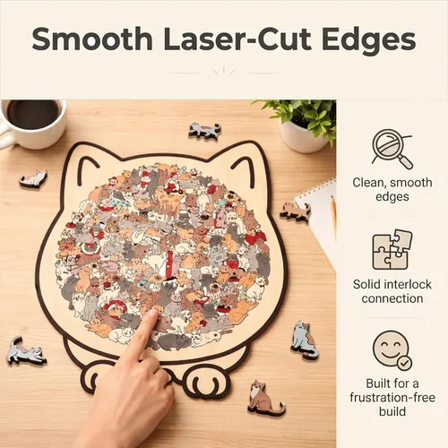 Miniatura 6 de Rompecabezas de madera con forma de gato para adultos, rompecabezas en forma de gato de 135 piezas de color Morandi, lindo para amantes
