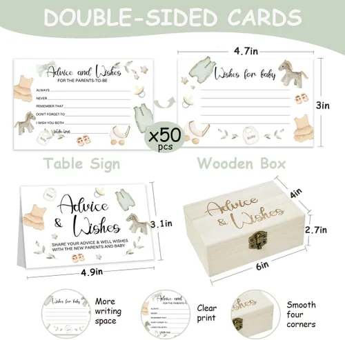 Miniatura 2 de 50 tarjetas de consejos para baby shower para juegos de baby shower, caja de consejos de ropa de bebé y tarjetas de deseos para nuevos padres
