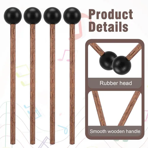 Miniatura 3 de 4 mazos pequeños de tambor de lengua de acero, mazos de tambor de goma negra de 5.9 pulgadas para xilófono, instrumentos musicales, mazo, mango