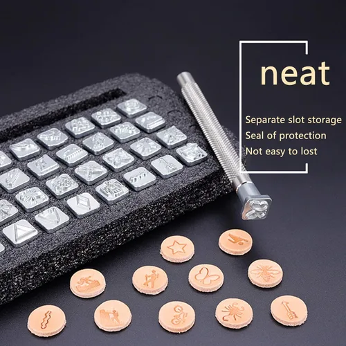 Miniatura 6 de PH PandaHall Juego de 32 sellos de acero inoxidable para artesanía en cuero con temática de insectos, herramienta con 1 mango para cinturón