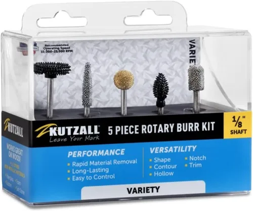 Miniatura 7 de Kutzall Kit de fresas rotativas de 4 piezas - Eje de 1⁄8", Fino - Brocas de tallado de madera para Dremel, Foredom, Ryobi, DeWalt, Milwaukee Tools