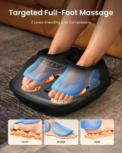 Miniatura 3 de RENPHO Masajeador de pies con calor [2026 actualizado], 3 niveles de compresión de amasamiento profundo, masajeador shiatsu HSA elegible para FSA