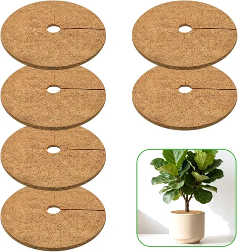 Miniatura 8 de ZeeDix Paquete de 6 Anillos de Mantillo de Fibra de Coco, Anillo de Mantillo de Fibra de Coco de 24 Pulgadas, Tapete Protector de Árboles 100% 6