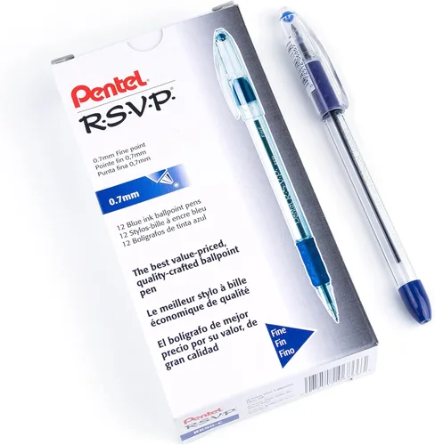 Miniatura 12 de Pentel R.S.V.P. Bolígrafo, trazo medio, tinta azul, paquete de dos unidades (BK91BP2C), Negro