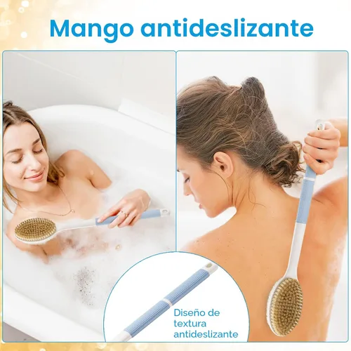 Miniatura 2 de Backski Exfoliador de Espalda Antideslizante para Ducha, Cepillo de Ducha Mango Largo con Cerdas Rígidas y Suaves, Exfoliante Corporal para Baño