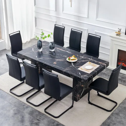 Miniatura 20 de gopop Rustic Modern 79" Rectangular Dining Table, Solid Wood Farmhouse Kitchen Table with Sturdy Legs, Wooden Dining Room Table for 6–10 People