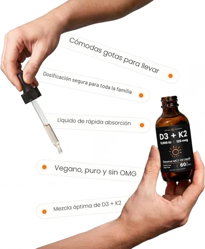 Miniatura 5 de NutraChamps Gotas de vitamina D3 K2, vitamina líquida D3 5000 UI y K2 D3 con MK7, gotas de vitamina D para niños, huesos, salud cardíaca e