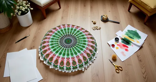 Miniatura 3 de CRAFT KALA Funda de cojín de 22 pulgadas para meditación, diseño de mandala, funda para puf, asiento redondo, diseño de mandala bohemio, de algodón