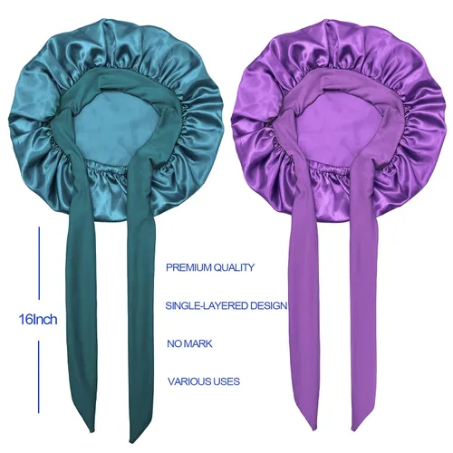 Miniatura 4 de Gorro de satén de seda para el cabello: 2 gorros para niños con banda elástica para atar y ajustar las correas ajustables para dormir y dormir