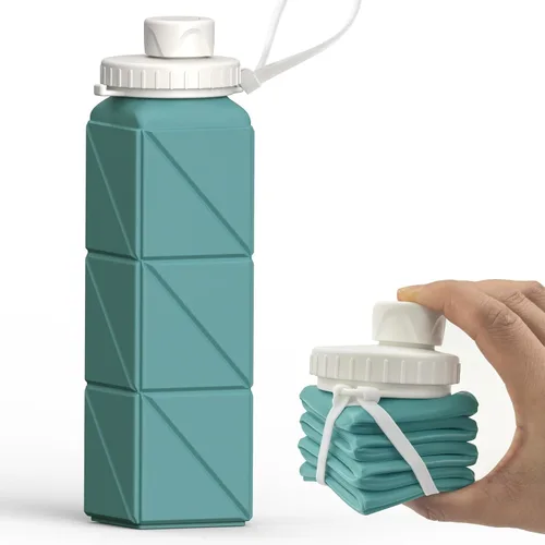 Miniatura 19 de BEAUTAIL Botellas de agua plegables de 20.6 onzas, botella de agua portátil plegable de silicona, ligera, reutilizable, a prueba de fugas