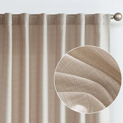 Miniatura 21 de JINCHAN Cortinas de lino beige para sala de estar y dormitorio, cortinas texturizadas de 63 pulgadas de largo, cortinas de estilo rústico de tejido