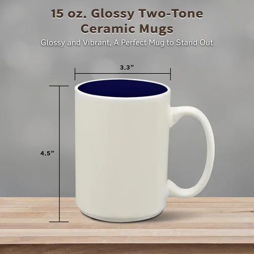Miniatura 5 de DISCOUNT PROMOS Juego de 10 tazas de cerámica brillantes de dos tonos, 15 oz. - Gres, suave, duradero, mango en C, color azul