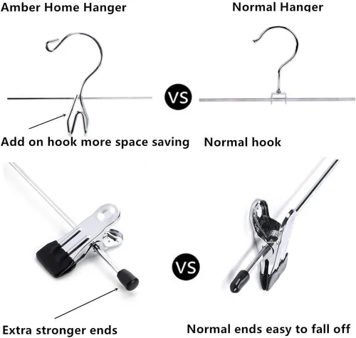 Miniatura 4 de Amber Home Paquete de 12 perchas de metal resistentes para faldas y pantalones, perchas apilables de metal con 2 clips ajustables, perchas de clip